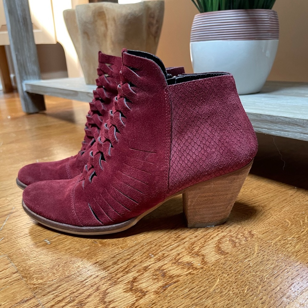 Woven suede red maroon burgundy Free People heel boots